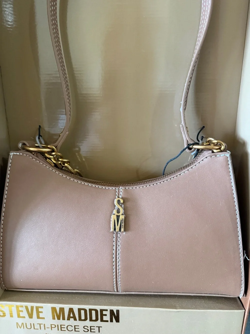Steve Madden Blush Taupe Shoulder Bag Set with Charm & Card Case - Picture 6 of 10